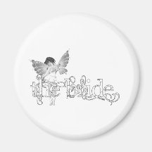 White Dress Fairy B&W - The Bride Fridge Magnet
