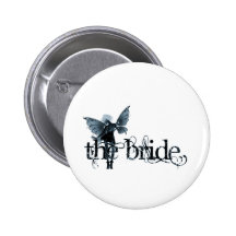 White Dress Fairy Blue Negative - The Bride Pinback Button
