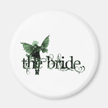 White Dress Fairy Green Negative - The Bride Refrigerator Magnets