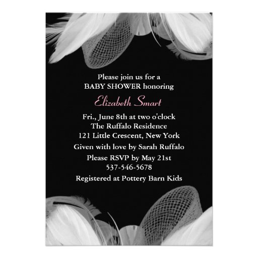 White Feathers Baby Shower Invitation