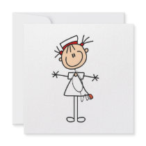 White Female Stick Figure Nurse 2 Custom Invitations