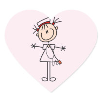 White Female Stick Figure Nurse 2 Heart Stickers