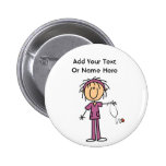 White Female  Stick Figure Nurse T-shirts and Gift Buttons
