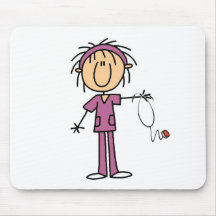 White Female  Stick Figure Nurse T-shirts and Gift Mouse Pads