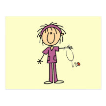 White Female  Stick Figure Nurse T-shirts and Gift Post Card