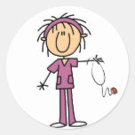 White Female  Stick Figure Nurse T-shirts and Gift Round Sticker