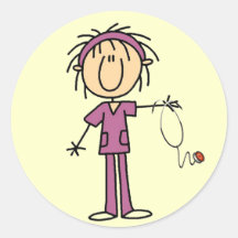 White Female  Stick Figure Nurse T-shirts and Gift Sticker