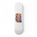White Figure in front of red yellow blue smears Skateboard Deck