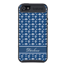White  Fleur de Lis on Monaco Blue iPhone 5 case