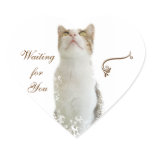 White Floral Cat heart sticker