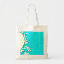 White Floral design on light blue Bags
