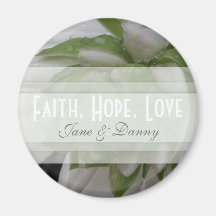 White Floral Faith, Hope, Love Magnet