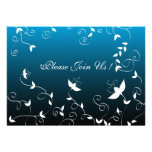 White floral on blue personalized invites