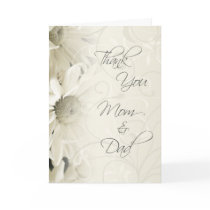 White Floral Parents  Wedding Day Thank You Card