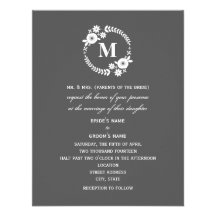 White Floral Wreath Monogram Wedding Custom Invites