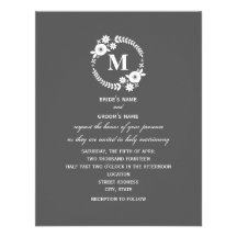 White Floral Wreath Monogram Wedding Custom Invites