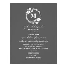 White Floral Wreath Monogram Wedding Custom Invitations