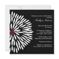 White Flower on Black Bridal Shower Invitation