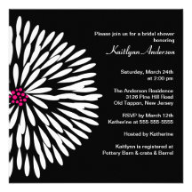 White Flower on Black Bridal Shower Invitation