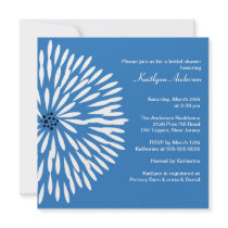 White Flower on Blue Bridal Shower Invitation