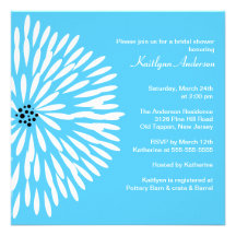White Flower on Turquoise Bridal Shower Invitation
