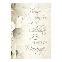White Flowers 25th Wedding Anniversary Invitations