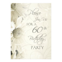 White Flowers 60th Birthday Party Invitations