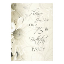White Flowers 75th Birthday Party Invitations