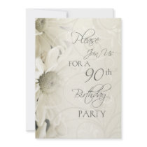 White Flowers 90th Birthday Party Invitations