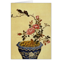 White Flowers and Birds, unknown artist flowers Card