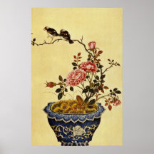 White Flowers and Birds, unknown artist flowers Posters
