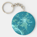 White Flowers on Blue Keychains