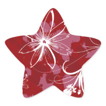 White Flowers on Red Star Stickers
