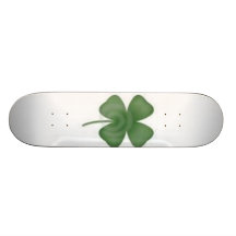 white, four leaf clover skate deck
