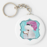 White French Poodle in Feather Hat Key Chains
