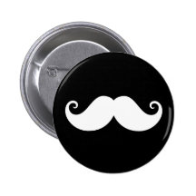 White gentleman handlebar moustache on black button