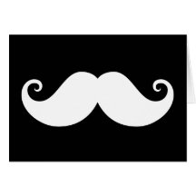 White gentleman handlebar moustache on black greeting card