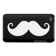 White gentleman handlebar moustache on black barely there iPod cases