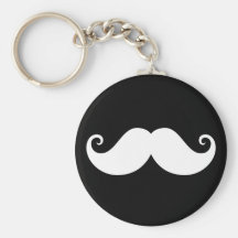 White gentleman handlebar moustache on black key chain
