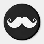 White gentleman handlebar moustache on black refrigerator magnets
