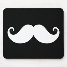 White gentleman handlebar moustache on black mouse pads