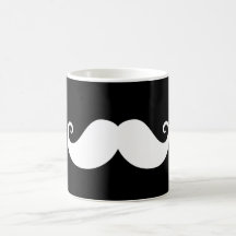 White gentleman handlebar moustache on black mug