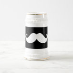 White gentleman handlebar moustache on black mugs