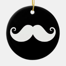 White gentleman handlebar moustache on black christmas tree ornaments