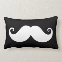 White gentleman handlebar moustache on black throw pillow