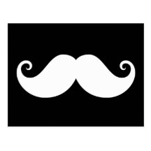 White gentleman handlebar moustache on black postcard