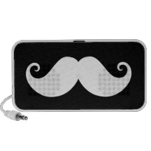 White gentleman handlebar moustache on black mp3 speakers