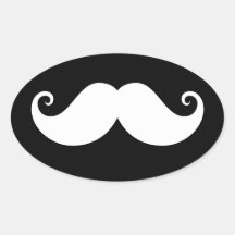 White gentleman handlebar moustache on black sticker