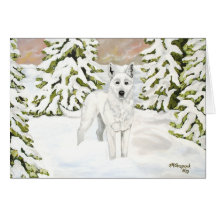 White German Shepherd Dog in Winter Snow Card