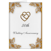 White Gold  50th Wedding Anniversary Greeting Card